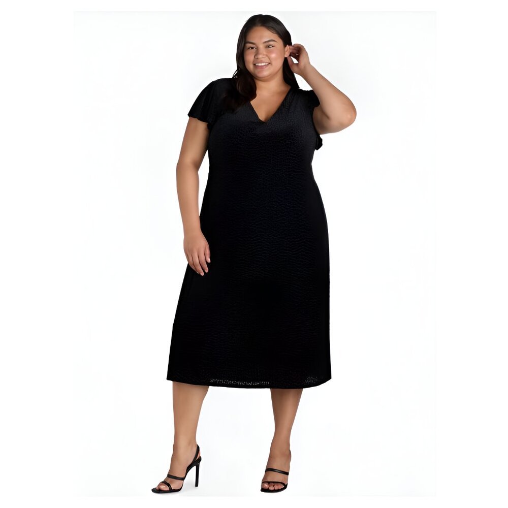 NEW 1X Women's Flutter Sleeve Velvet Midi Dress